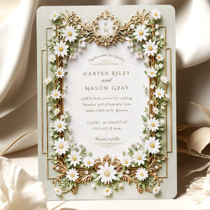 Elegant Daisy with Faux Gold Details Wedding Invitation