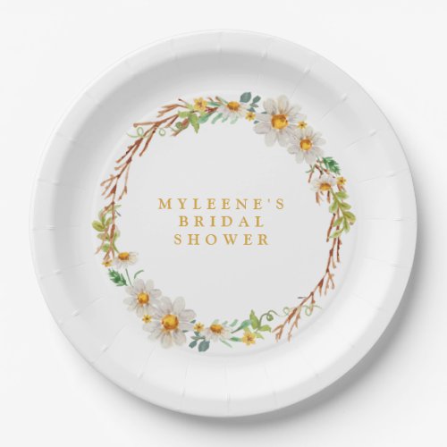 Elegant Daisy Wreath Bridal Shower Paper Plates