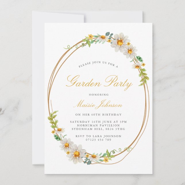 Elegant Daisy Wreath Garden Party Birthday Invitation (Front)