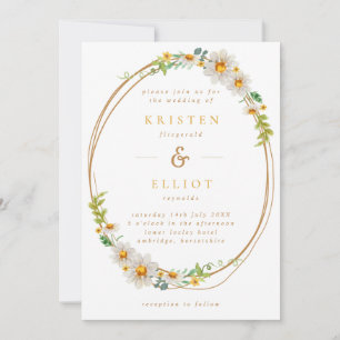 Elegant Daisy Wreath Yellow & White Wedding Invita Invitation