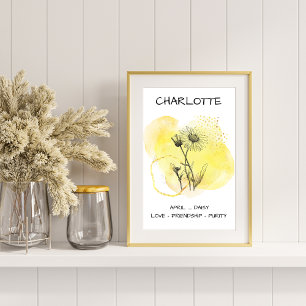 Elegant Daisy Yellow Single Black line Art Floral Poster