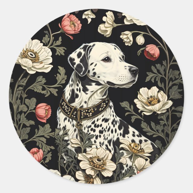 Elegant Dalmatian William Morris Inspired Classic Round Sticker (Front)