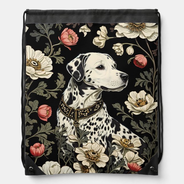 Elegant Dalmatian William Morris Inspired Drawstring Bag (Front)