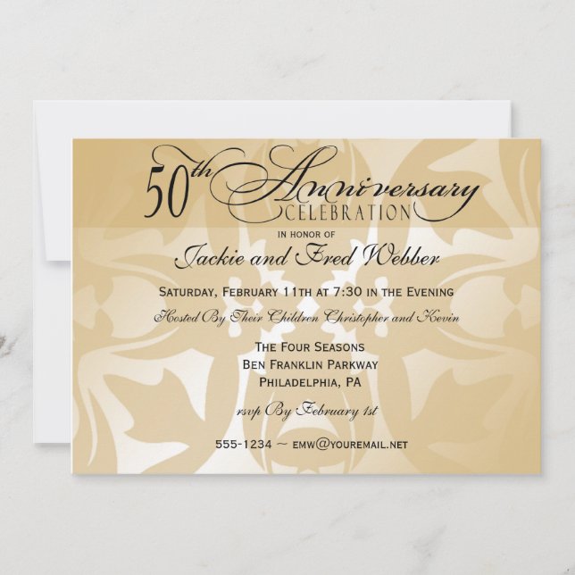 Elegant Damask 50th Anniversary Party Invitation (Front)