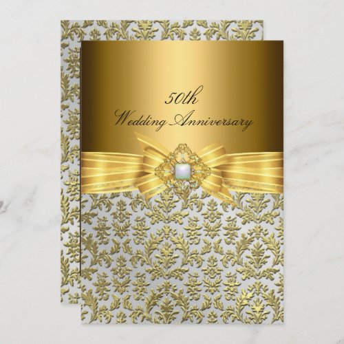 Elegant Damask 50th Wedding Anniversary Invite