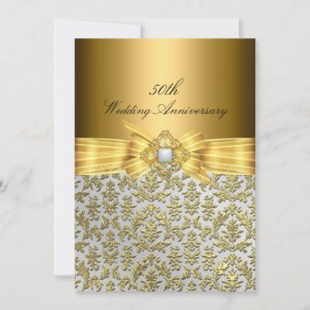Elegant Damask 50th Wedding Anniversary Invite | Zazzle