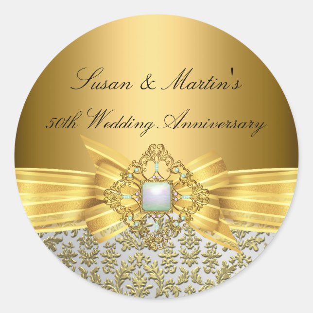 Elegant Damask 50th Wedding Anniversary Sticker (Front)