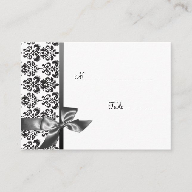 Elegant Damask and Bow Table Place Card (Front)