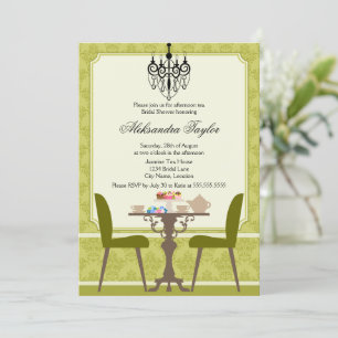 Elegant Damask and Chandelier Tea Party Invitation