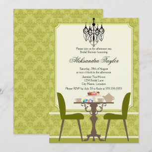 Elegant Damask and Chandelier Tea Party Invitation