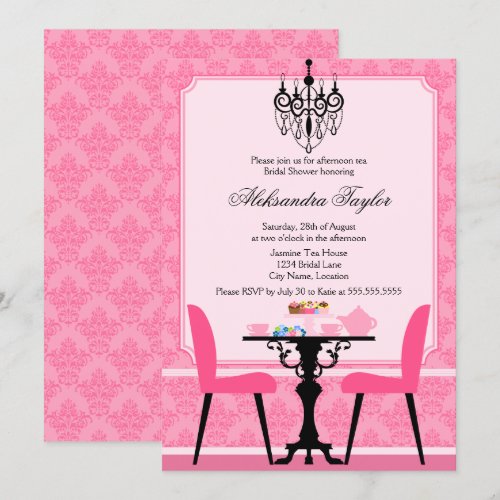 Elegant Damask and Chandelier Tea Party Invitation