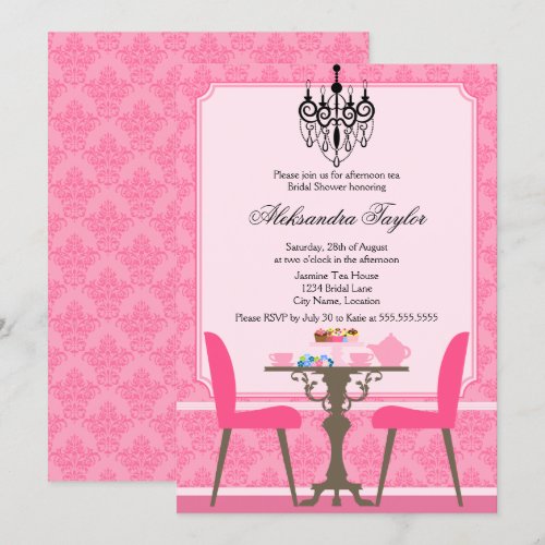 Elegant Damask and Chandelier Tea Party Invitation