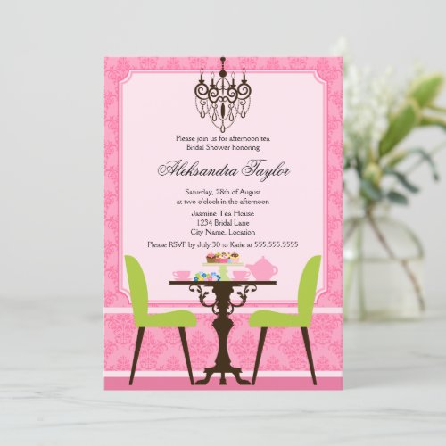 Elegant Damask and Chandelier Tea Party Invitation