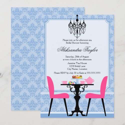 Elegant Damask and Chandelier Tea Party Invitation