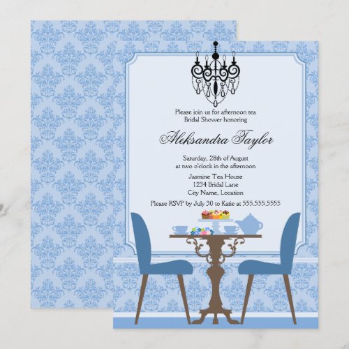 Elegant Damask and Chandelier Tea Party Invitation
