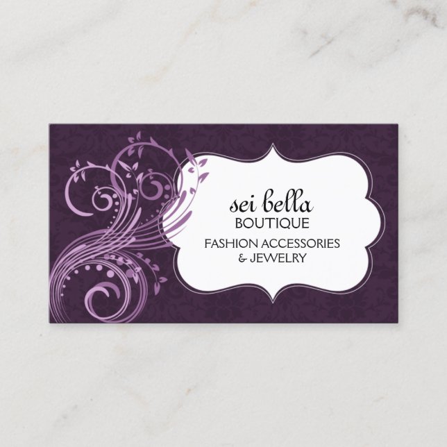 Elegant Damask and Flourishes Business Card (Front)
