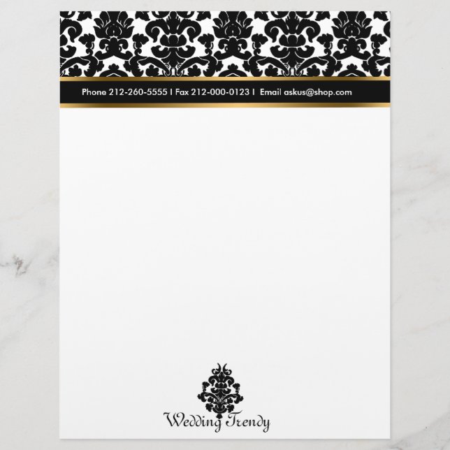 Elegant Damask and gold Letterhead (Front)