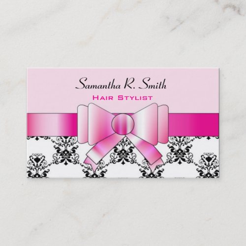 Elegant Damask and Pink Bow Professional Stylish Business Cards