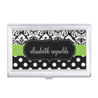 Elegant Damask and Polka Dots (Green) Business Card Case