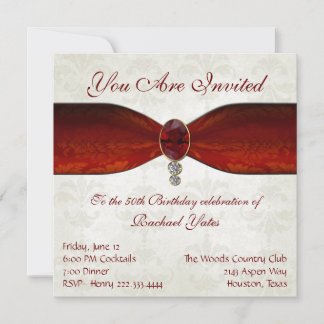 Elegant damask and Ruby Invitations