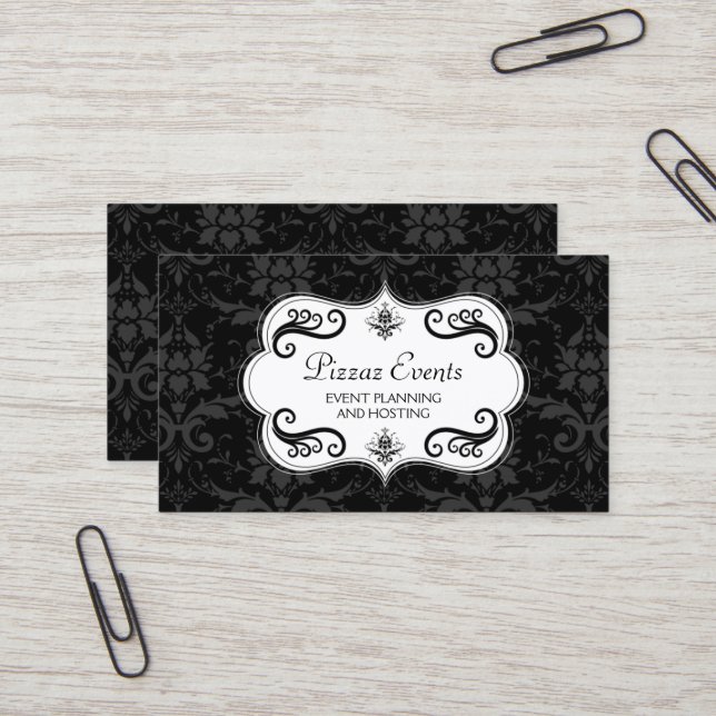 Elegant Damask and Swirls Business Card (Front/Back In Situ)