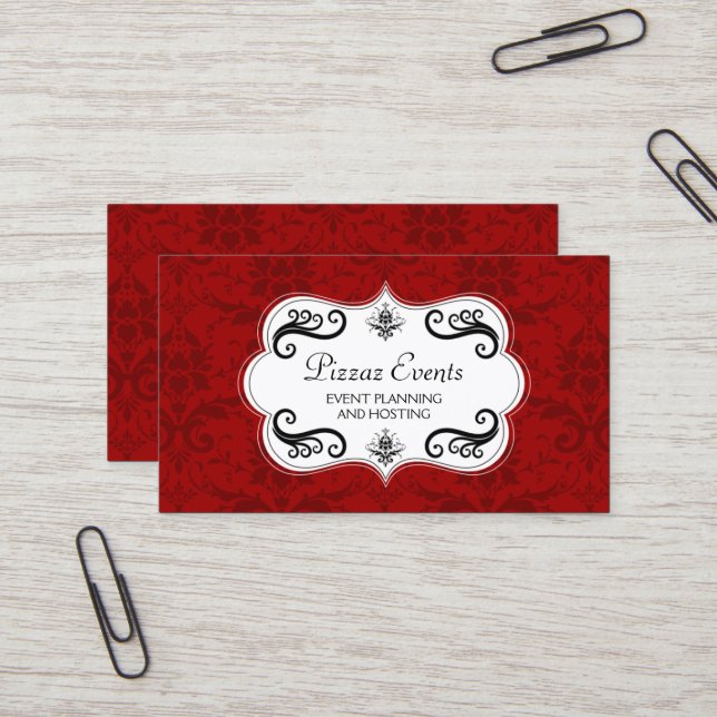 Elegant Damask and Swirls Business Card (Front/Back In Situ)