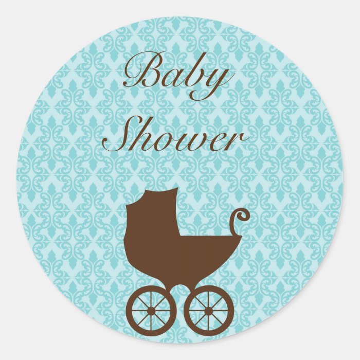 Elegant damask baby carriage shower stickers