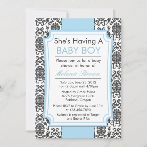 Elegant Damask Baby Shower Invite
