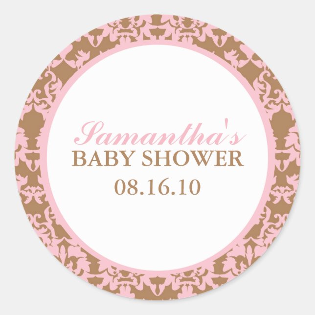 Elegant Damask Baby Shower Stickers (Front)