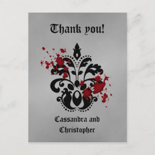 Elegant damask black and gray thank you postcard