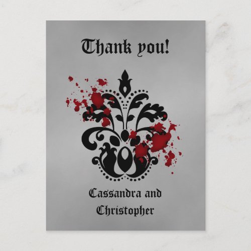 Elegant damask black and gray thank you postcard