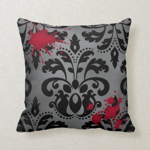 Elegant damask black and gray with blood Halloween Throw Pillow