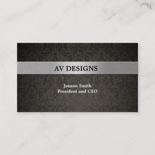 Elegant Damask Black and Silver Business Card