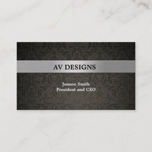 Customizable Elegant Damask Black and Silver Business Card
