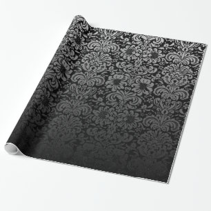 Elegant Damask (Black and Silver) Wrapping Paper