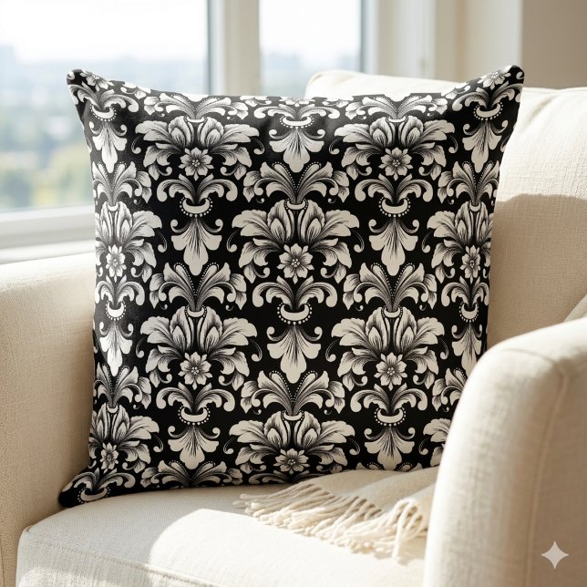 Elegant Damask black and white Throw Pillow (Creator Uploaded)