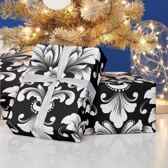 Elegant Damask black and white wrapping paper roll (Creator Uploaded)