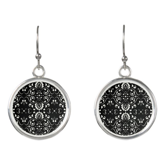 Elegant damask black earrings (Front)