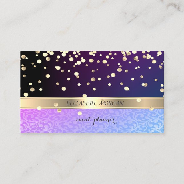 Elegant ,Damask,Black,Gold Confetti Business Card (Front)