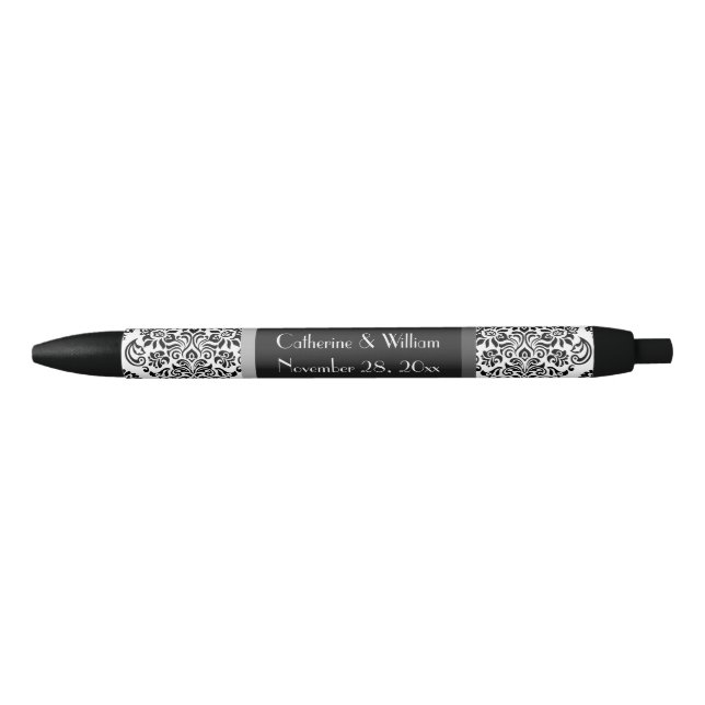 Elegant Damask Black Pattern Wedding Bride Groom Pen (Front)