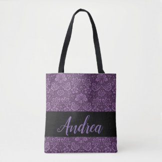 Elegant, Damask, Black strip, Personalized Tote Bag