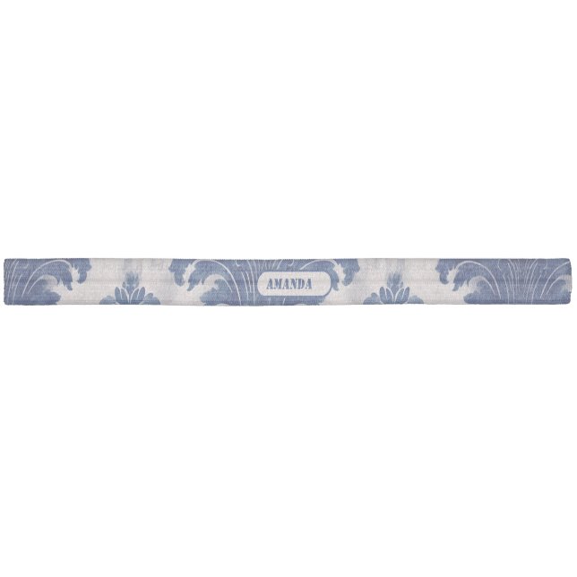 Elegant damask Blue toile de jouy monogram Elastic Hair Tie (Unwrapped)