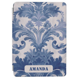 Elegant damask Blue toile de jouy monogram iPad Air Cover