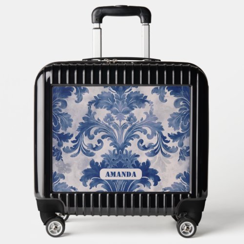 Elegant damask Blue toile de jouy monogram Luggage