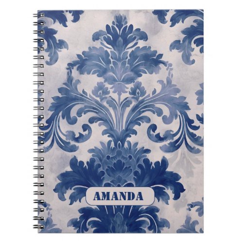 Elegant damask Blue toile de jouy monogram Notebook