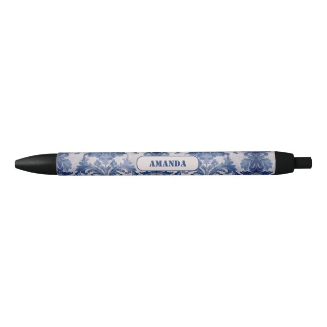 Elegant damask Blue toile de jouy monogram Pen (Front)