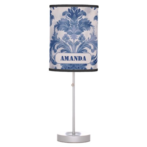 Elegant damask Blue toile de jouy monogram Table Lamp