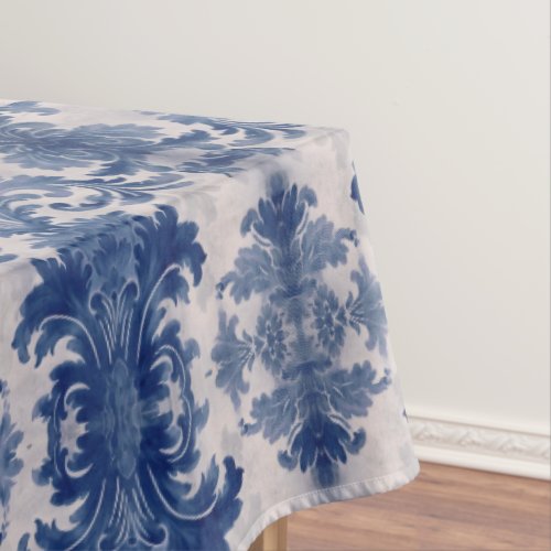 Elegant damask Blue toile de jouy monogram Tablecloth