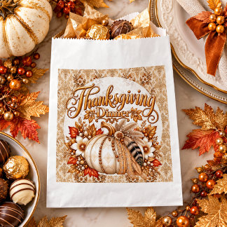 Elegant Damask Boho Pumpkin Thanksgiving Dinner Favor Bag