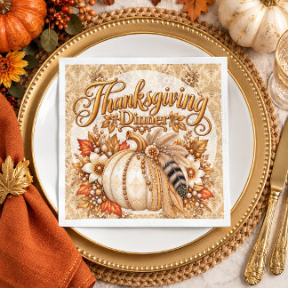 Elegant Damask Boho Pumpkin Thanksgiving Dinner Napkins